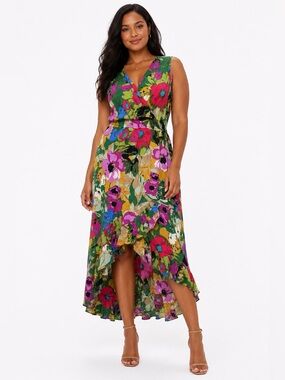Plenty by Tracy Reese Daphne Floral Faux Wrap High Low Midi Dress M